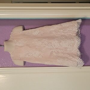 Max Studio formal blush colored white lace overlay pink bow dress classy classic